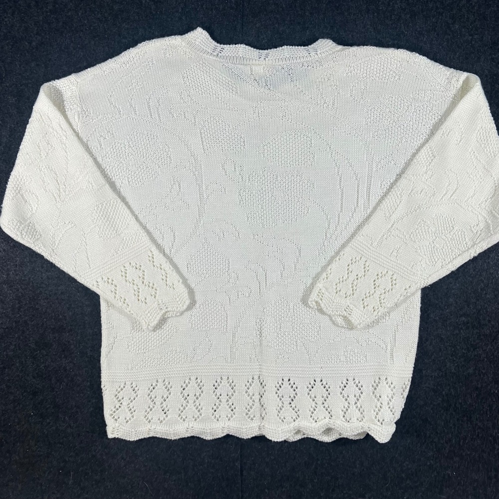 Ellen D Sweater Womens XL White Pointelle Knit Crochet Trim Vintage 90s Romantic - Picture 2 of 7